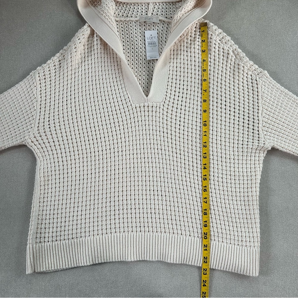 LOFT Cream Waffle Knit Hooded Sweater. Small. New. - Picture 7 of 8